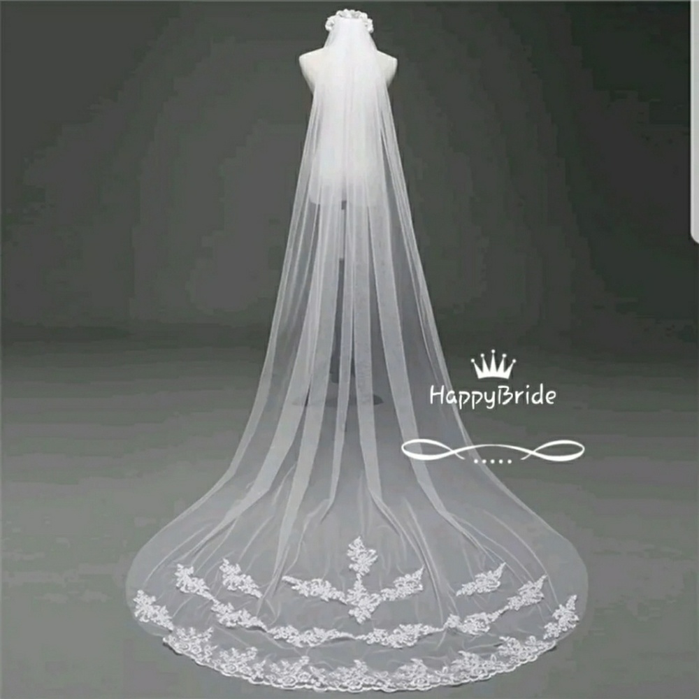 Gorgeous ivory Chapel Lace Edge Veil